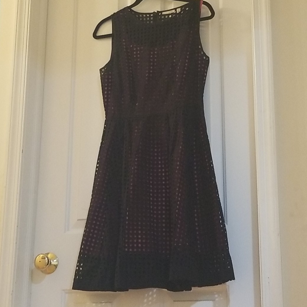 Halogen black fit and flare dress fuschia lining 6